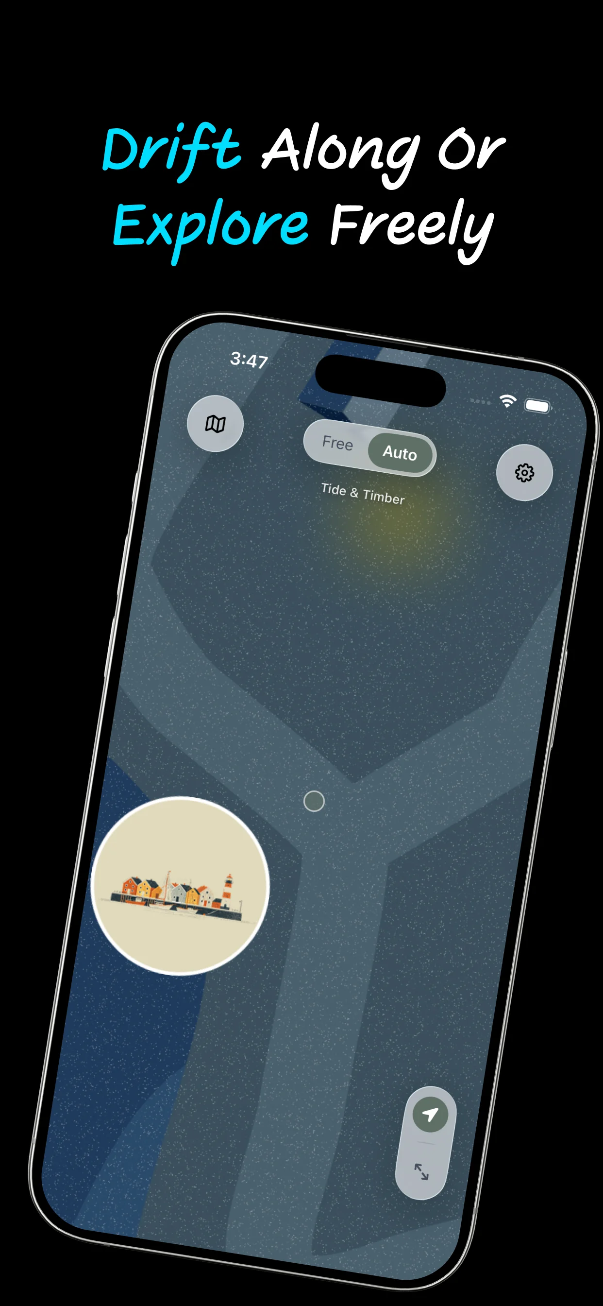 LonelyIsle app screenshot - drift along in Auto mode on Tide & Timber