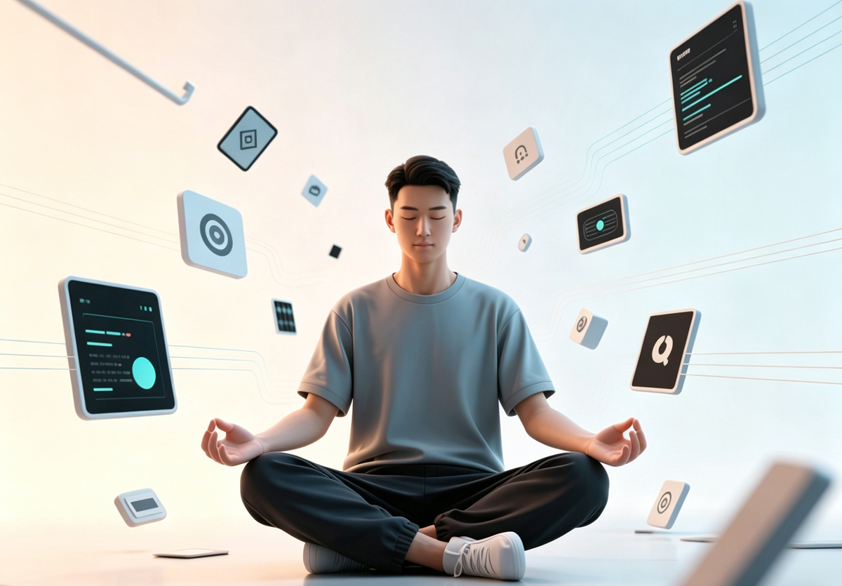 Dijital detoks ve sakin odak — kurucu hikâyesi görseli.