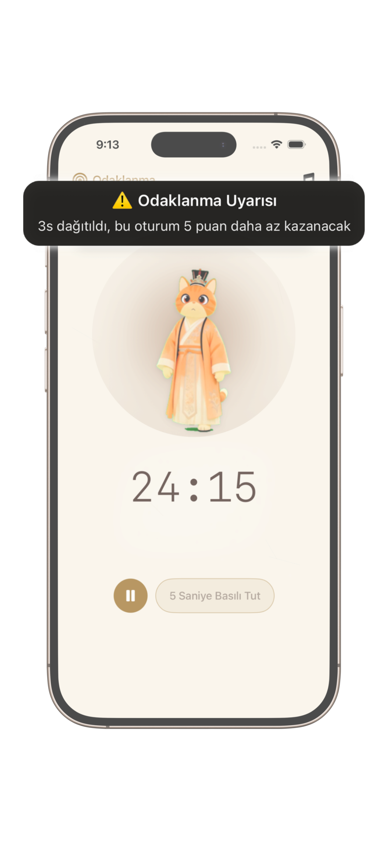 PurrrrrFocus Elite Odak Modu ekranı, yerleşik disiplin özelliklerini gösteriyor
