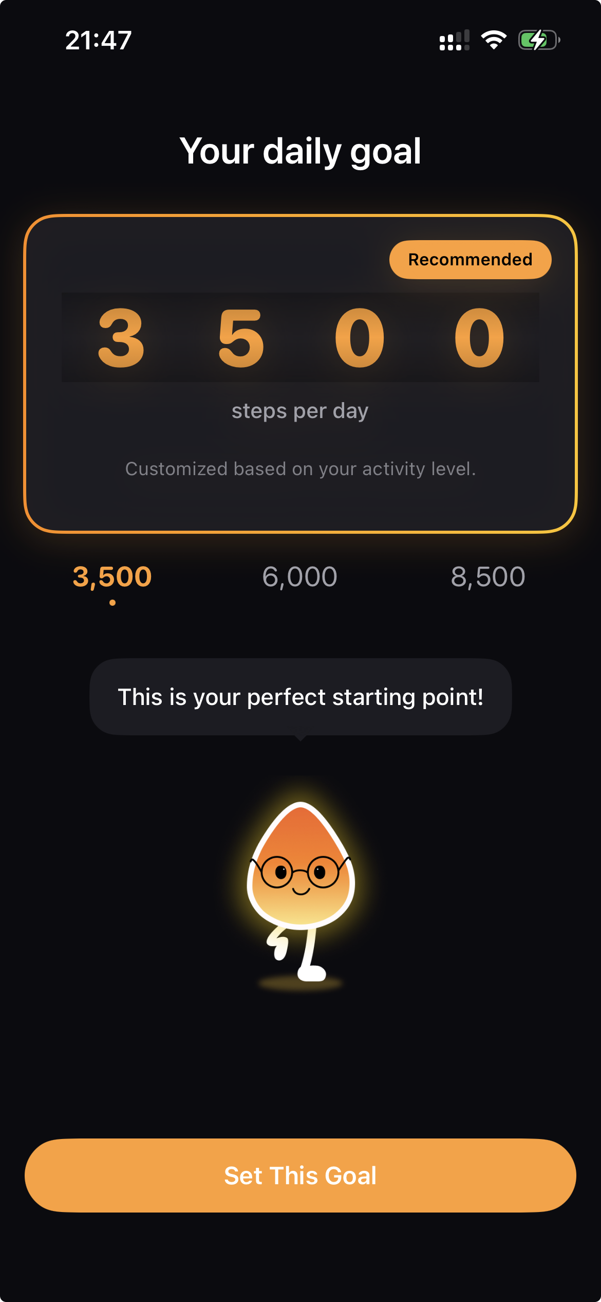 step goal onboarding screen personalized daily target screen time lock setup app blocker ios