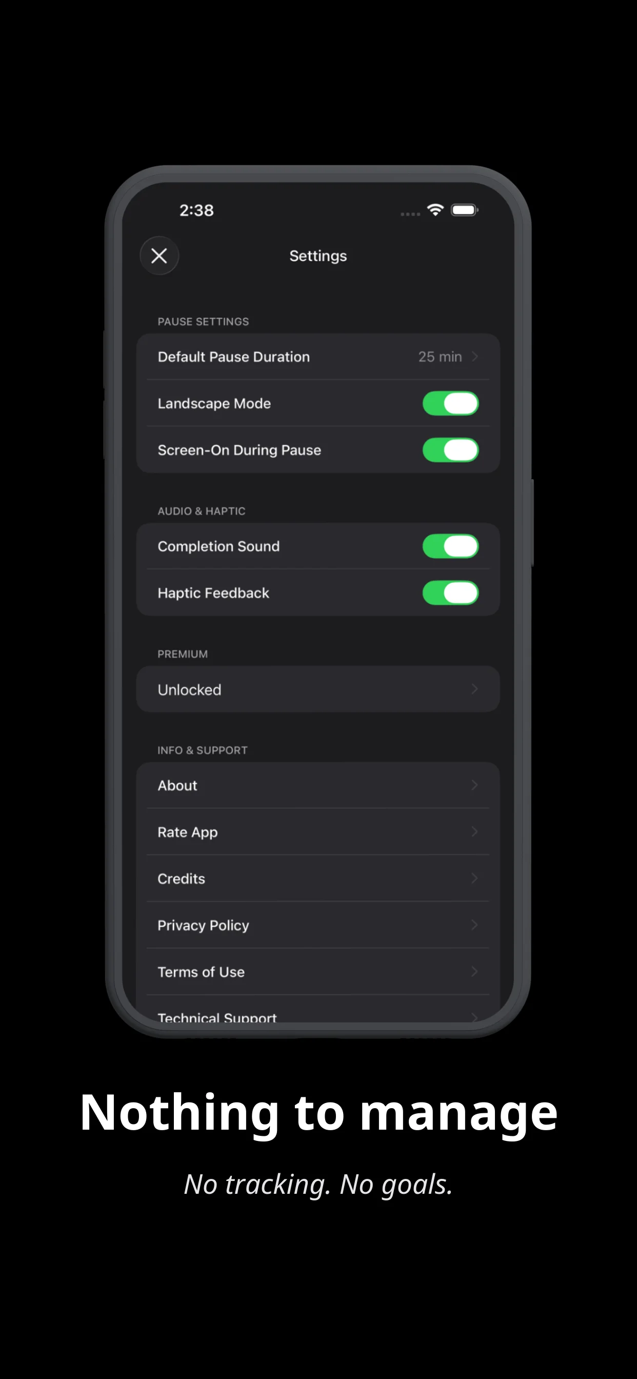 TapPause app screenshot - settings