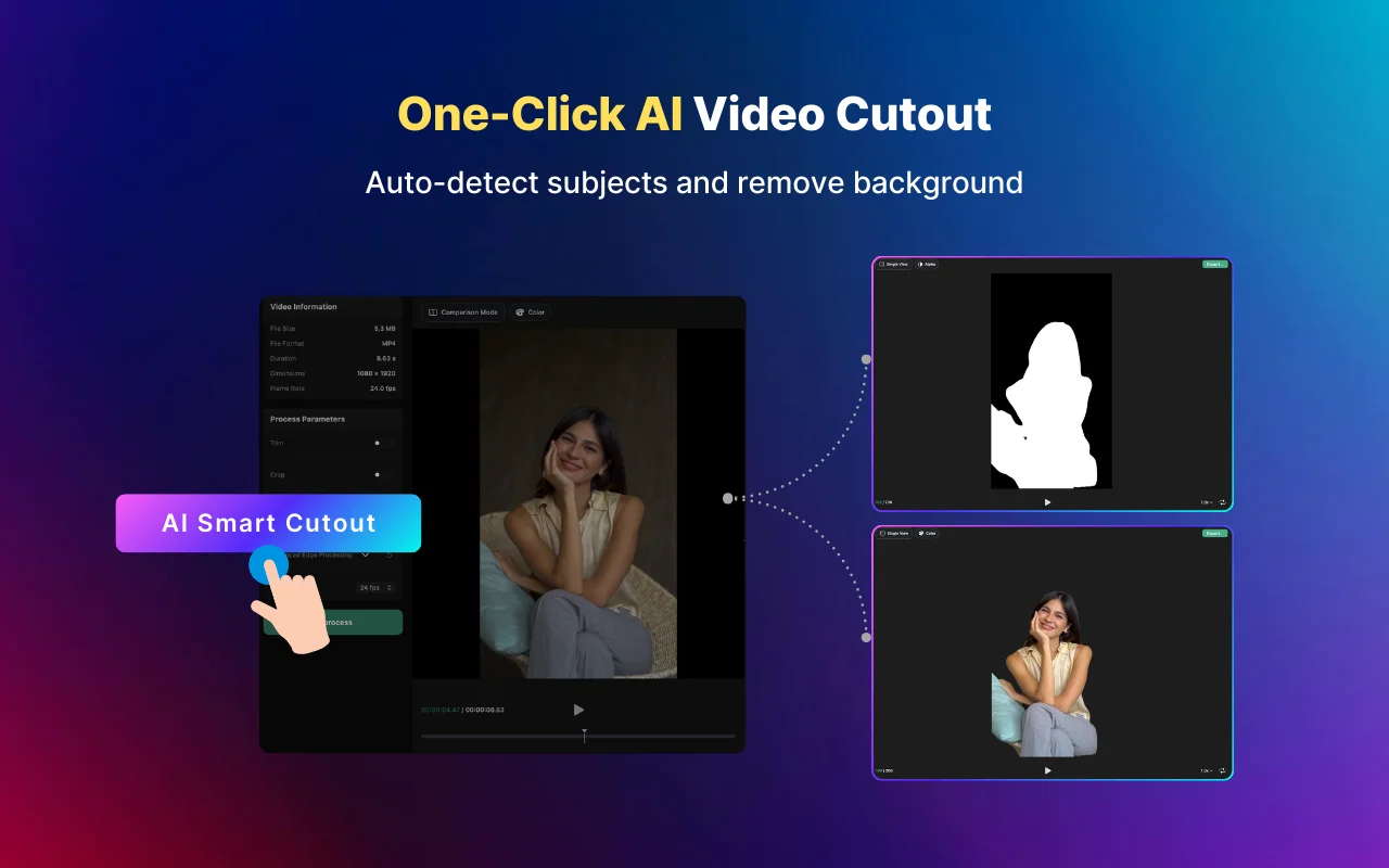 TransMov app screenshot - One-click AI video cutout, auto-detect subjects and remove background